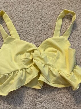 Yellow Knot Front Ruffle Crop Top